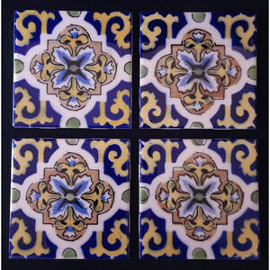 Vintage Glazed Ceramic Talavera Tiles Mexican Tile Set Of 4 Mosaic Mexico Art